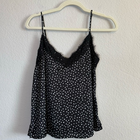 Nordstrom BP Black Shite Polka Dot Lace Trim Cami Lightweight Tank Top Size SML - Picture 3 of 9